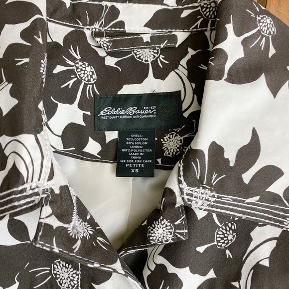 Eddie Bauer Brown and Cream Rain Coat Trench Jacket Floral Hibiscus - Picture 3 of 12